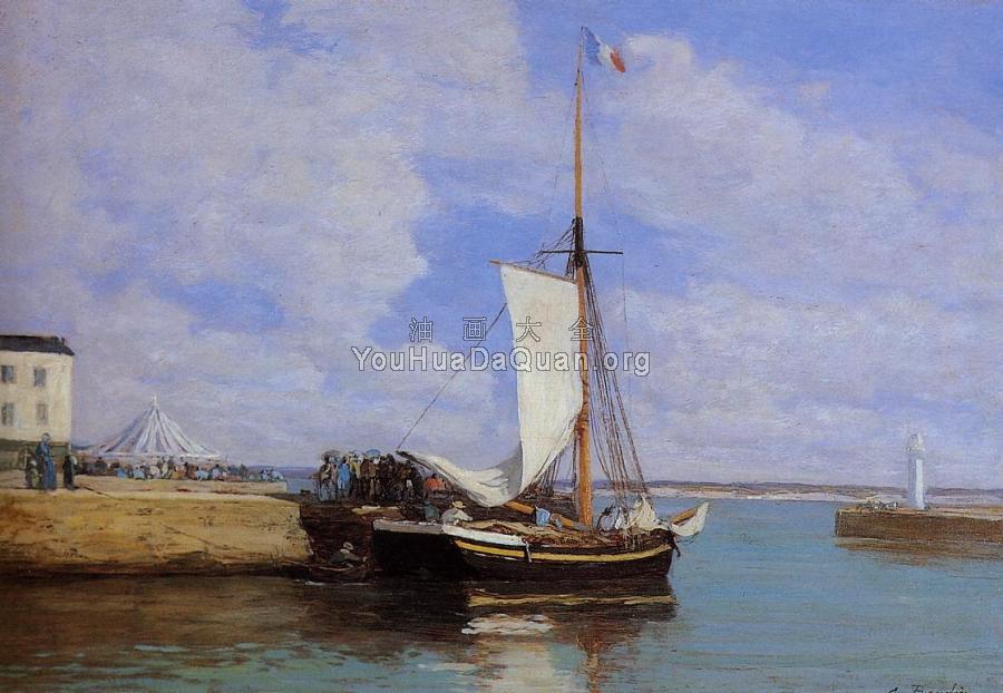 Honfleur, the Port, Docked Sailboat - 尤金·布丹